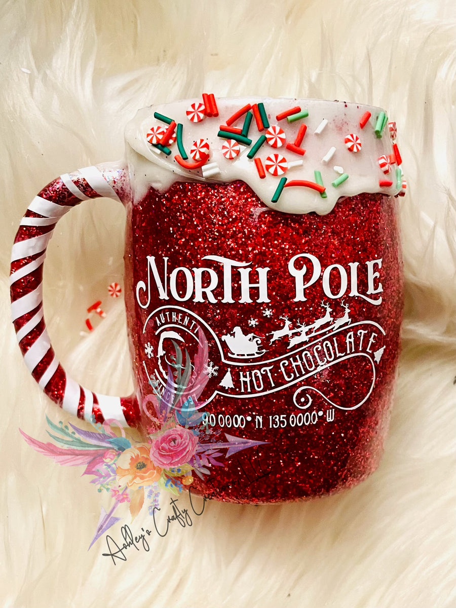 North Pole w/ Chocolate Drip - Glitter Mug - Stainless Steel Mug