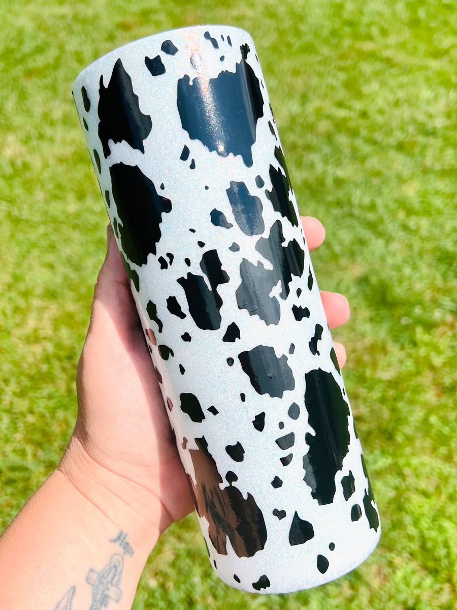 Black & White Cow Spot Tumbler / Cow Glitter Tumbler