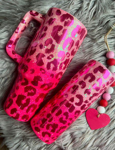 Holographic Pink Leopard Tumblers