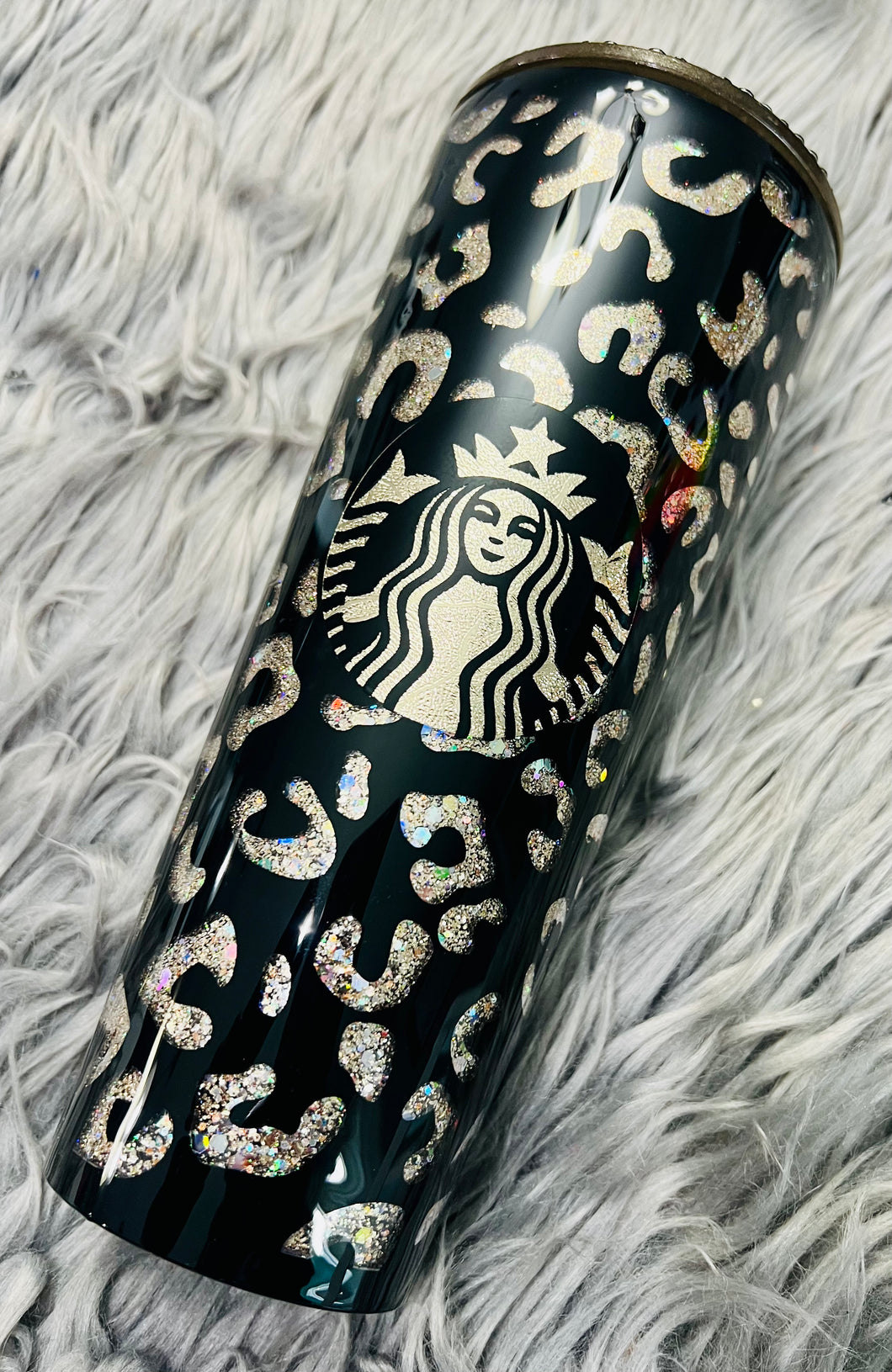 Holographic Gold and Black Leopard Tumbler