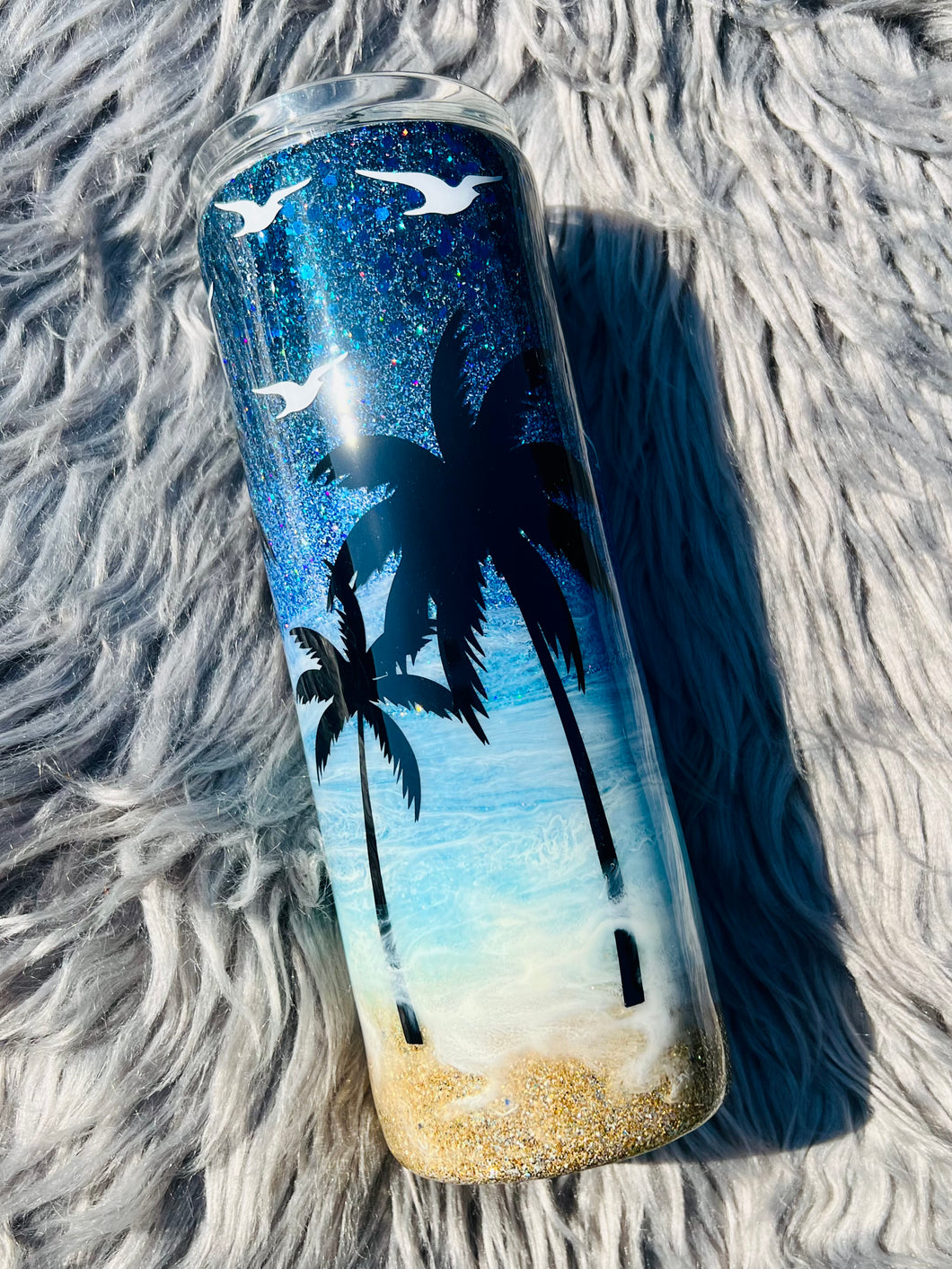 Palm Tree Beach Glitter Tumbler