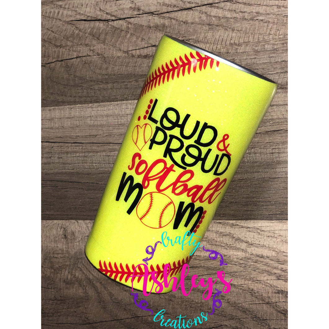 Softball Tumbler, Softball Mom Tumbler, Softball Mom Glitter Tumbler