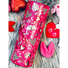 Load image into Gallery viewer, Monstera Leopard Pink Valentine’s Day Edition Glitter Tumbler
