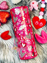 Load image into Gallery viewer, Monstera Leopard Pink Valentine’s Day Edition Glitter Tumbler
