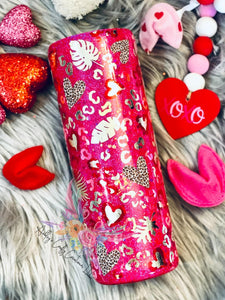 Monstera Leopard Pink Valentine’s Day Edition Glitter Tumbler