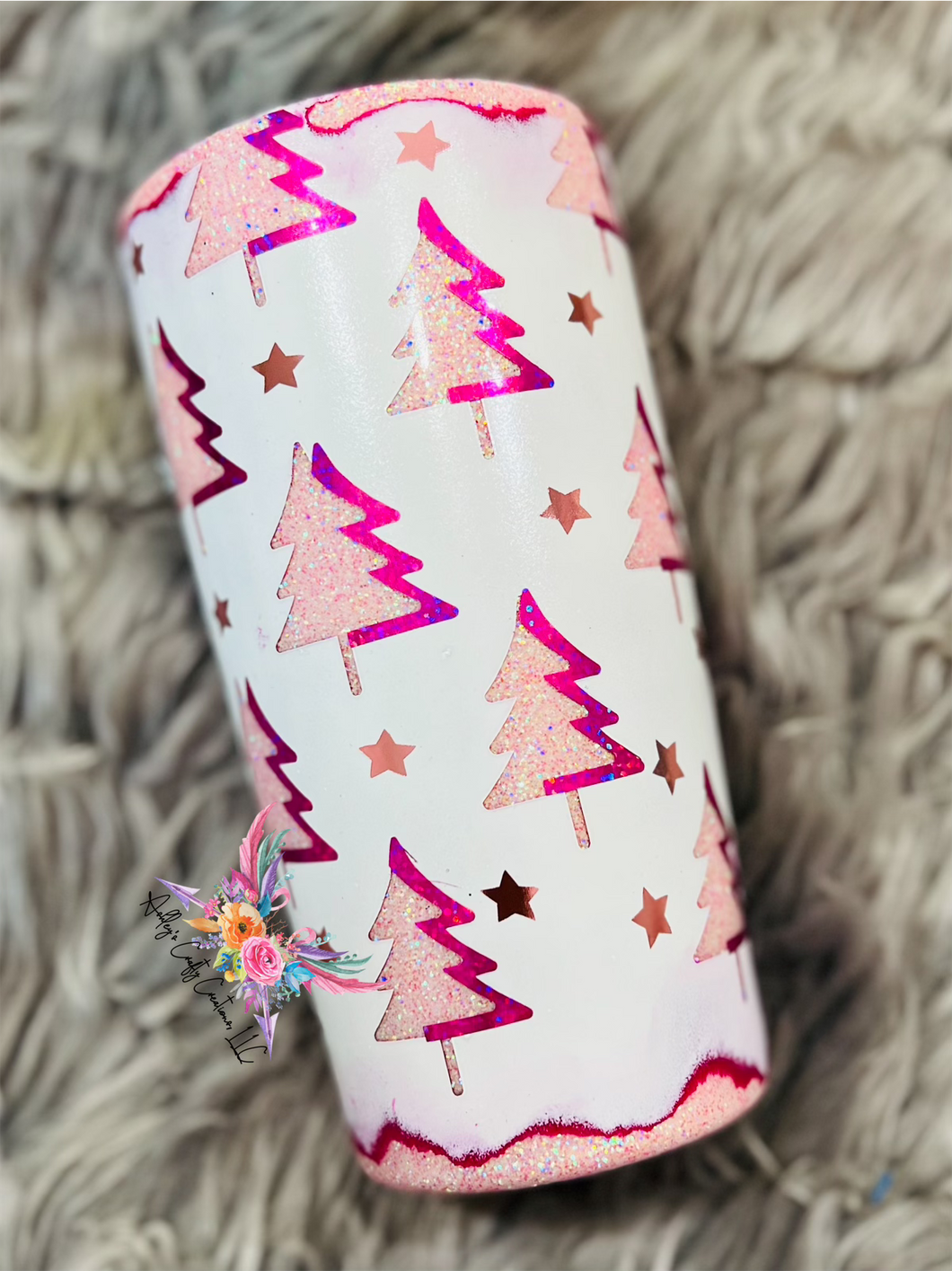 Distressed Pink Christmas Trees Tumbler
