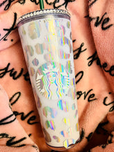 Load image into Gallery viewer, Holographic Silver Leopard Snow Globe Tumbler
