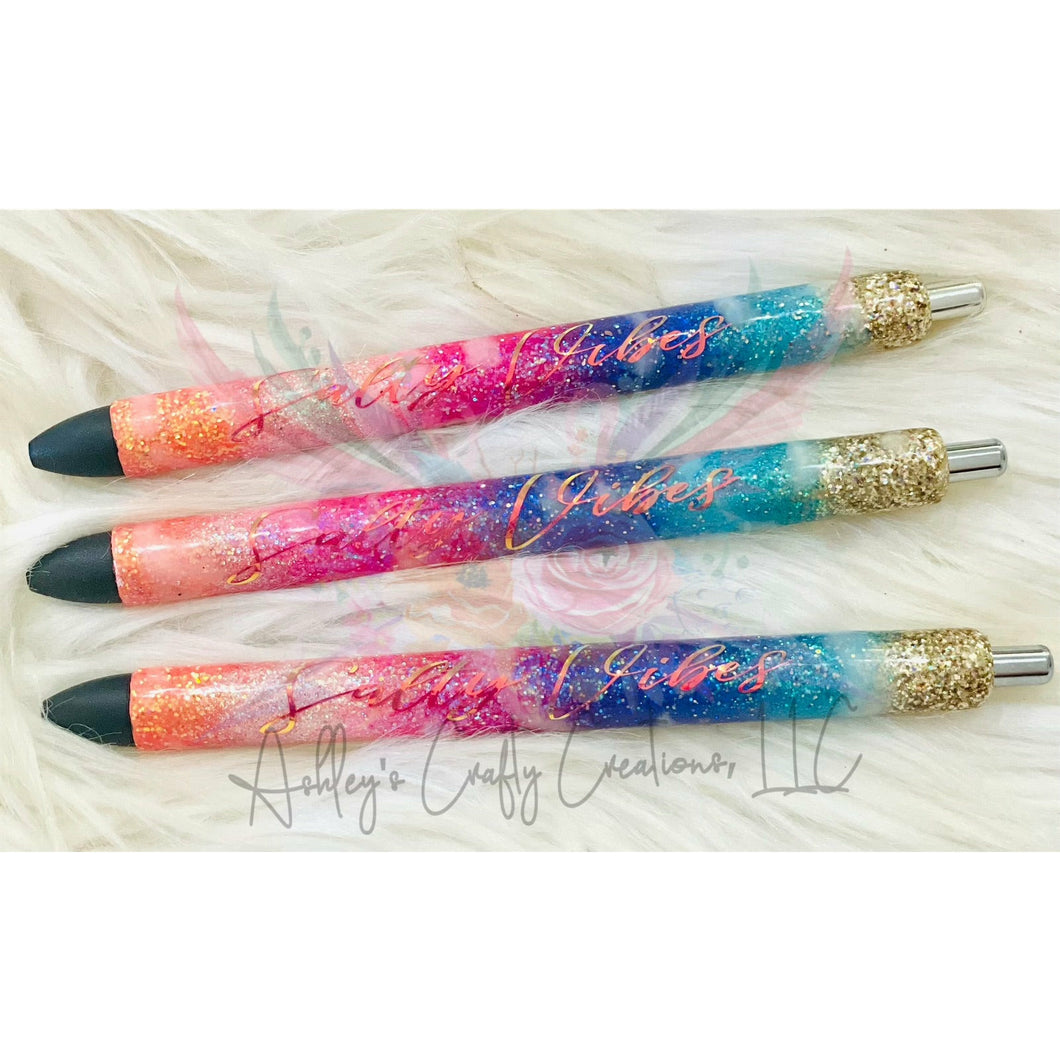 Salty Vibes Pen, Sunset Pen, Beach Glitter Pen
