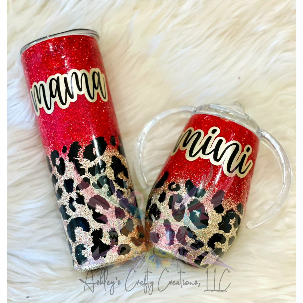 Mama and Mini Leopard Glitter Tumbler