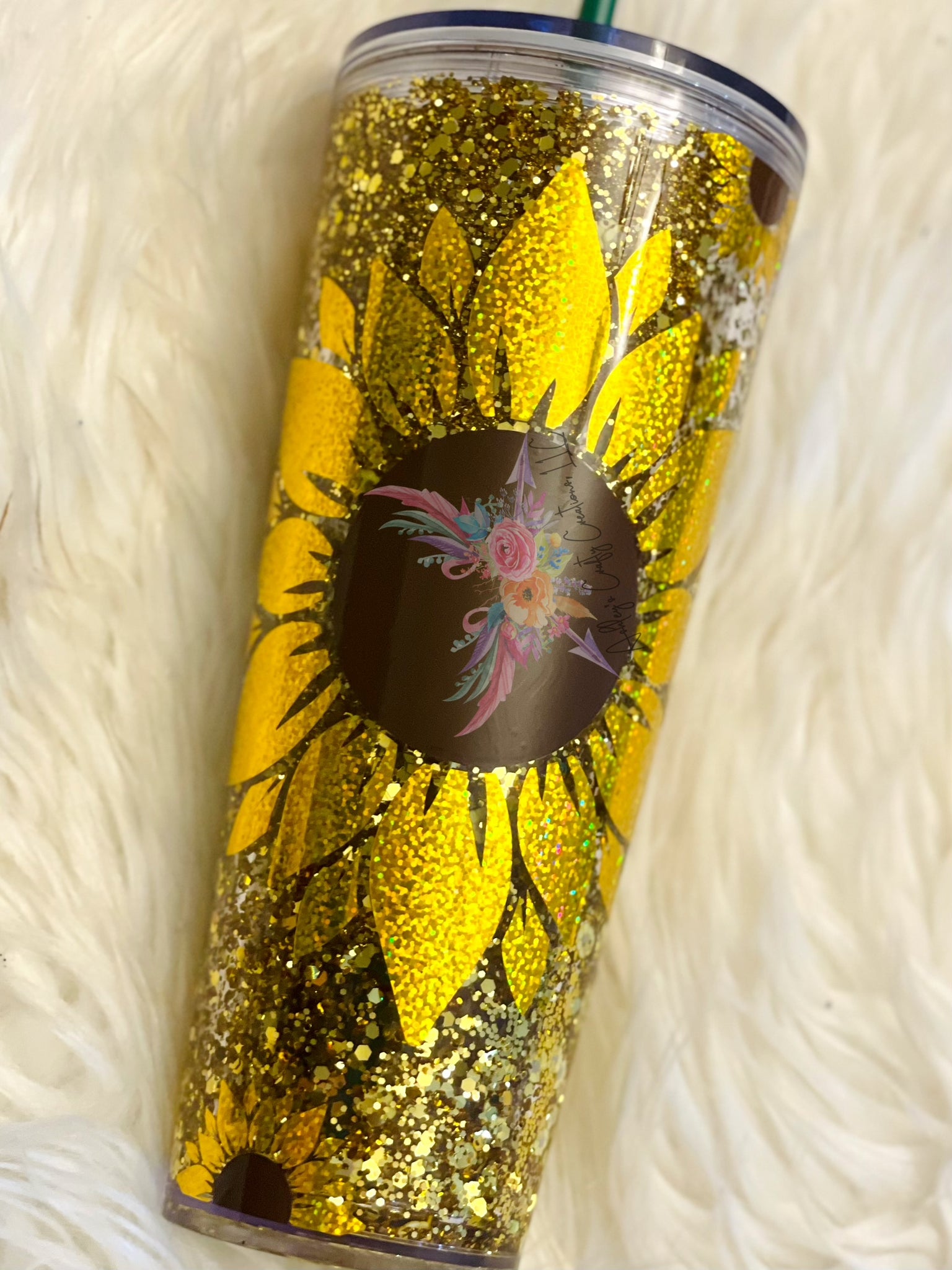 Sunflower Snowglobe Tumbler Snow Globe Tumbler Glitter 